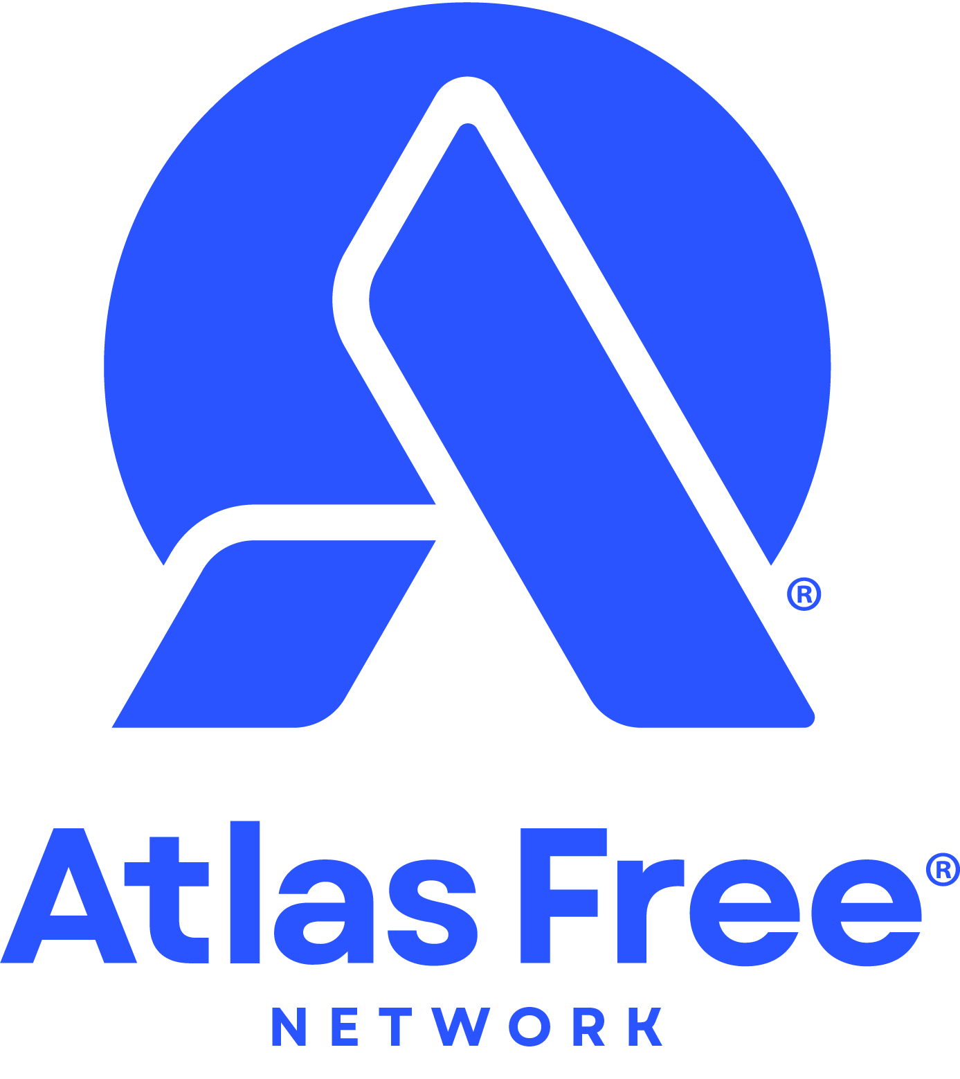 Blue Atlas Free Network logo featuring a stylized letter A within a circular background, with the words Atlas Free in bold blue letters and NETWORK in smaller blue text below.
