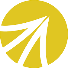 A yellow circle with intersecting white curved lines forming an abstract, dynamic design.