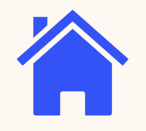 A simple blue house icon with a triangular roof, a small chimney on the left side, and a square door, set against a light background.